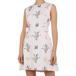 TED BAKER FLEURAY FLOURISH PINK FLORAL A-LINE DRESS - SIZE UK 1/ US 4